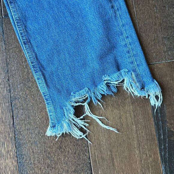 We the free raw hem jeans women’s size 27 baggy leg button fly fringe - Picture 2 of 9
